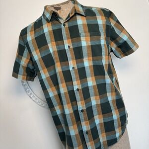Prana Shirt Mens Highland Green Plaid Ecto Short Sleeve Woven Cotton L Large
